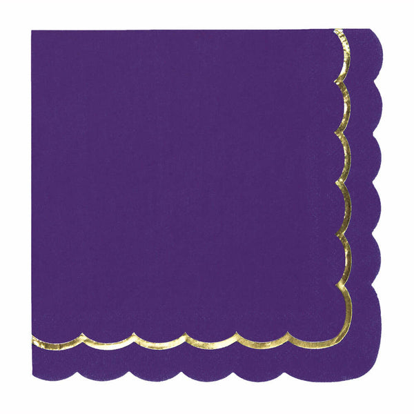 16 serviettes festonnées de 33 x 33 cm violet et or,Farfouil en fÃªte,Nappes, serviettes
