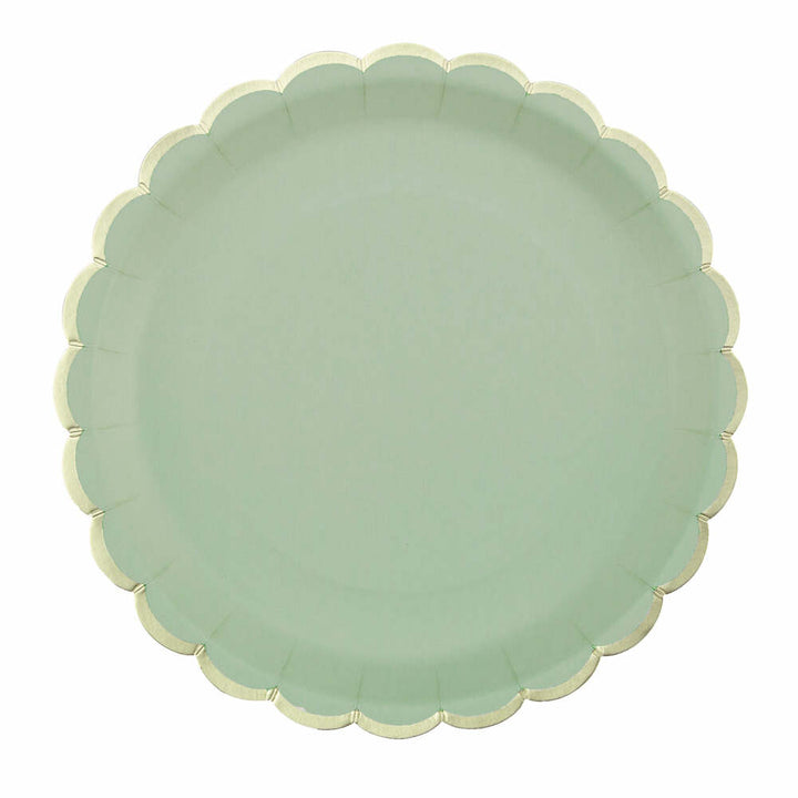 8 assiettes festonnées de 23 cm Vert sauge et or,Farfouil en fÃªte,Assiettes, sets de table