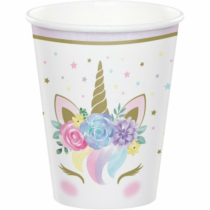 8 gobelets en carton de 25 cl - Licorne et fleurs,Farfouil en fÃªte,Verres et gobelets