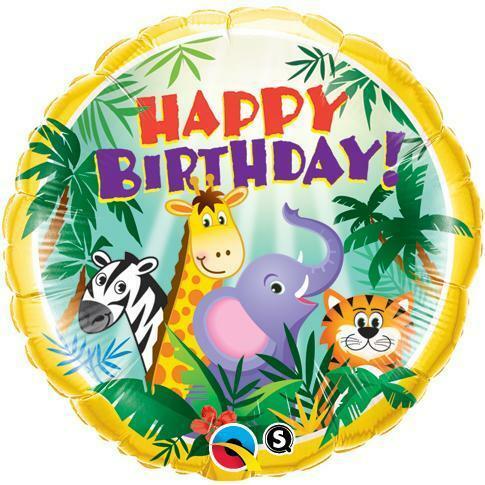 BALLON ALU "HAPPY BIRTHDAY" ANIMAUX DE LA JUNGLE 45CM 18" QUALATEX,Farfouil en fÃªte,Ballons