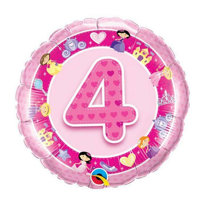 BALLON ALU ROSE CHIFFRE 4 PRINCESSES 45CM 18" QUALATEX,Farfouil en fÃªte,Ballons