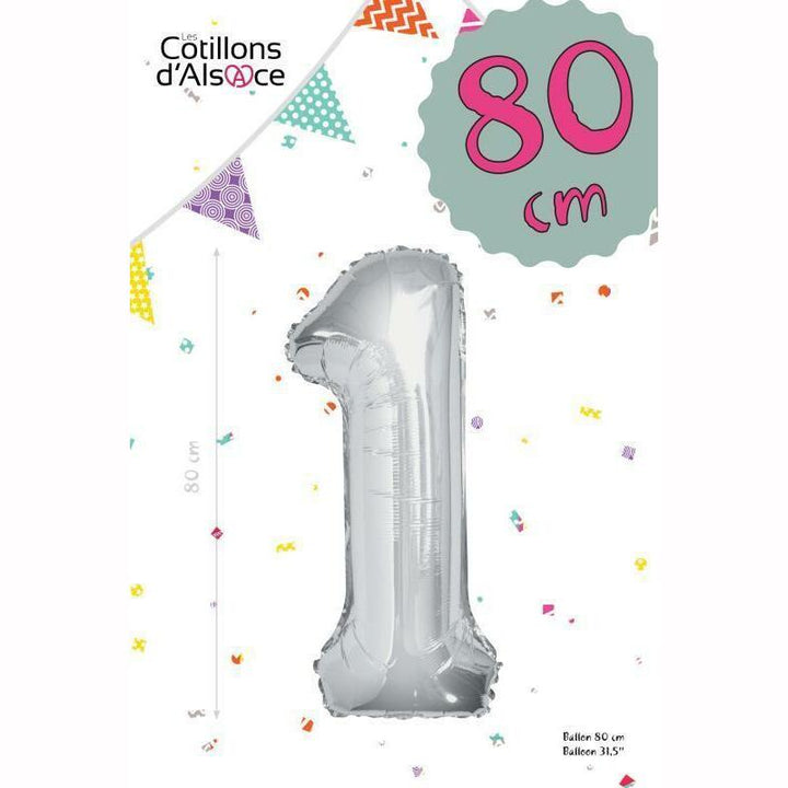 BALLON MYLAR ARGENT CHIFFRE 1 80 CM,Farfouil en fÃªte,Ballons