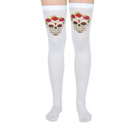 Bas blancs adultes squelette Dia de los Muertos,Farfouil en fÃªte,Collants, bas, chaussettes, guêtres