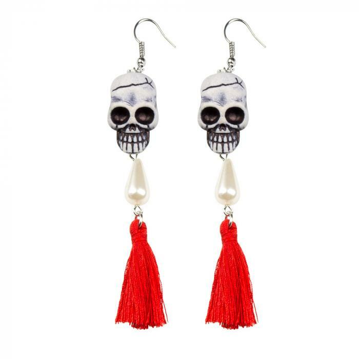 Boucles d'oreilles tête de mort et pompons,Farfouil en fÃªte,Bijoux