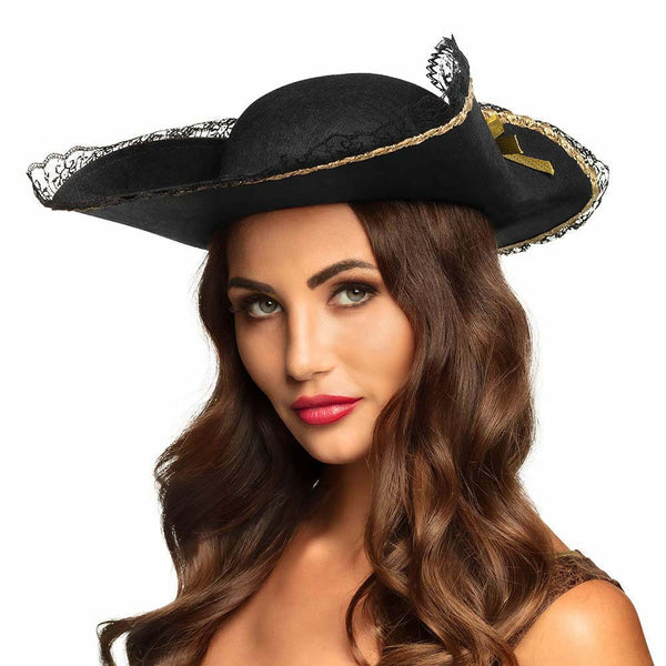 Chapeau femme tricorne Fanny noir et or,Farfouil en fÃªte,Chapeaux