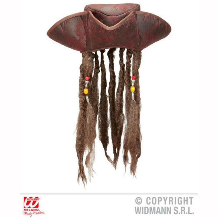 Chapeau tricorne de pirate marron avec cheveux,Farfouil en fÃªte,Chapeaux