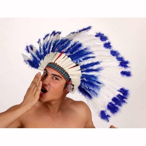 COIFFE PLUMES D'INDIEN BLEUE 40 CM,Farfouil en fÃªte,Chapeaux