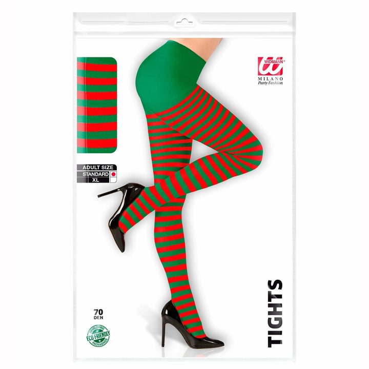 Collants adulte opaques rayés vert et rouge 70 deniers,Farfouil en fÃªte,Collants, bas, chaussettes, guêtres