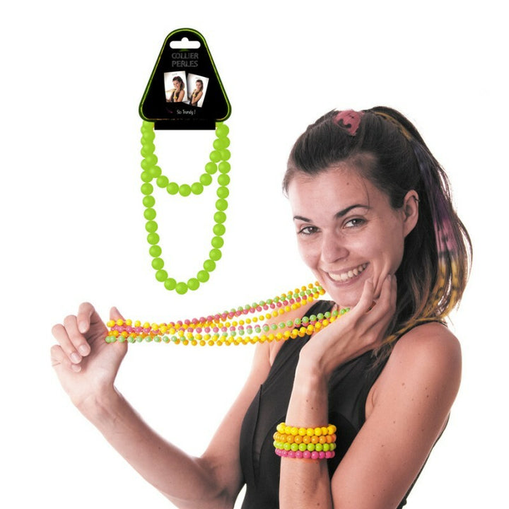 Collier / sautoir à perles vert fluo,Farfouil en fÃªte,Bijoux