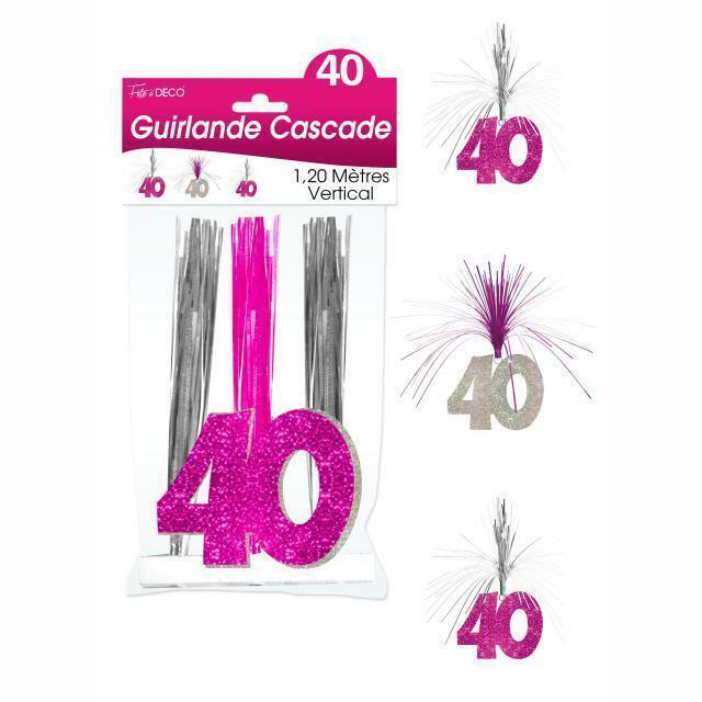 GUIRLANDE CASCADE 40 ANS HOLOGRAMME ROSE,Farfouil en fÃªte,Guirlandes, fanions et bannières