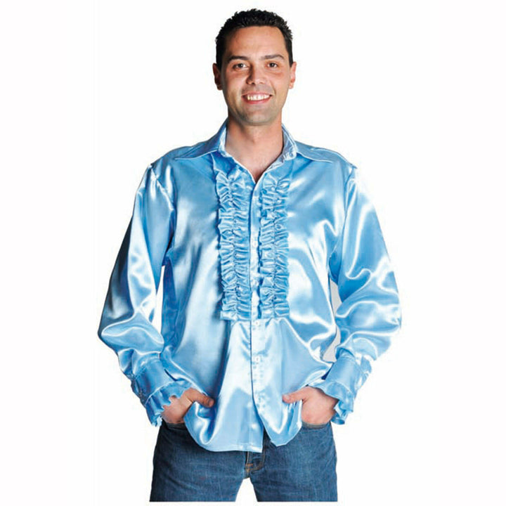 Location chemise satin disco adulte Freddy,Bleu pâle - M,Farfouil en fÃªte,Déguisements et accessoires