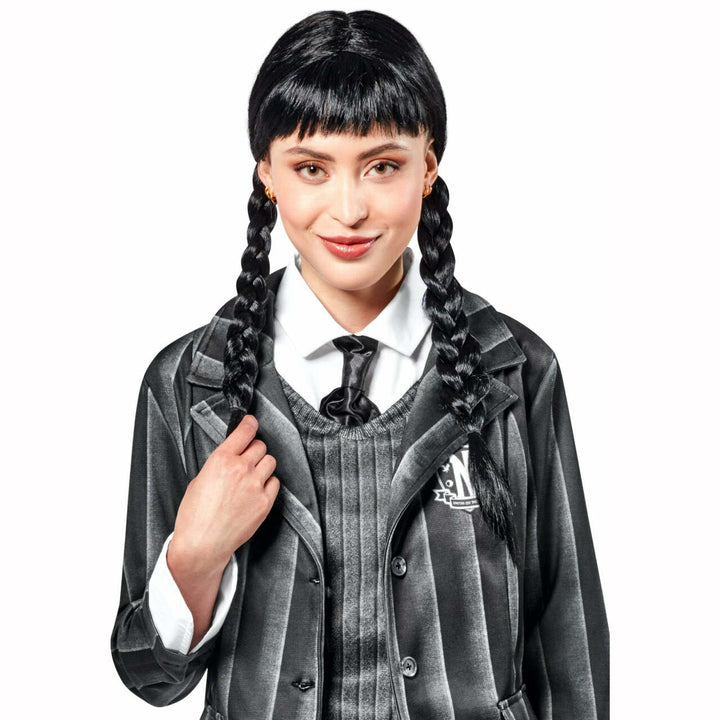 Perruque adulte Mercredi Addams™,Farfouil en fÃªte,Perruque