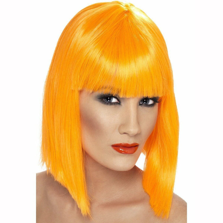 PERRUQUE GLAM CARRÉ LONG NÉON ORANGE,Farfouil en fÃªte,Perruque