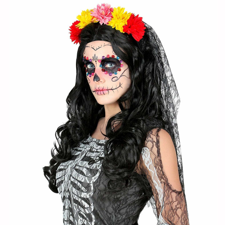 Serre-tête Dia de los muertos multicolore avec voile,Farfouil en fÃªte,Chapeaux