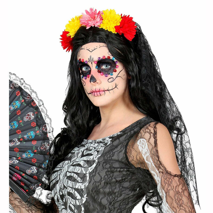 Serre-tête Dia de los muertos multicolore avec voile,Farfouil en fÃªte,Chapeaux