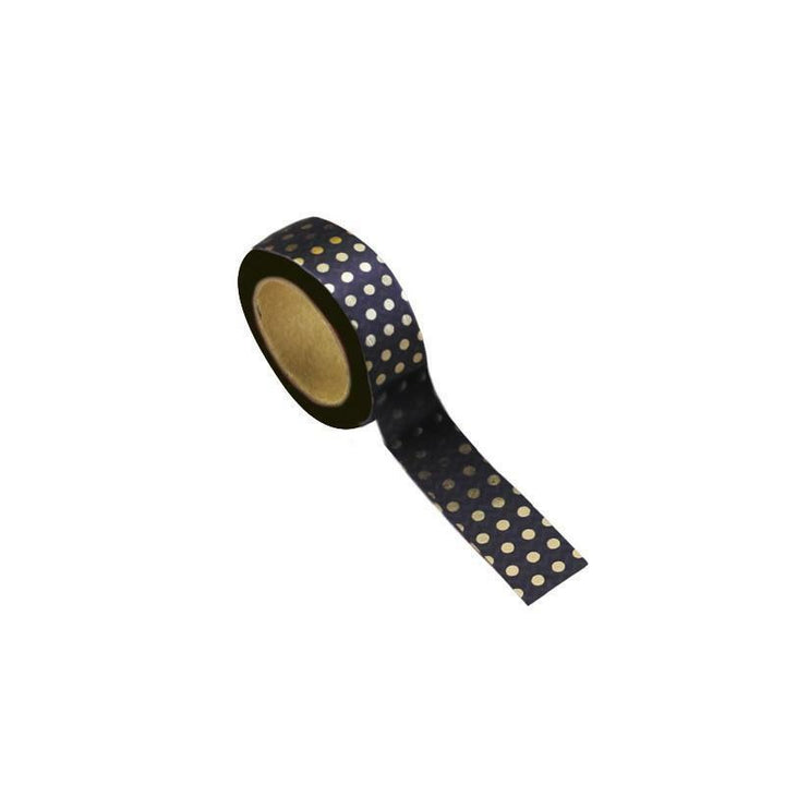 Washi tape / rouleau adhésif noir à pois or,Farfouil en fÃªte,Rubans, bolducs