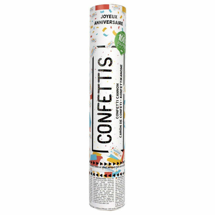 Canon à confettis Joyeux Anniversaire 30 cm,Farfouil en fÃªte,Cotillons, serpentins, sans gênes, confettis
