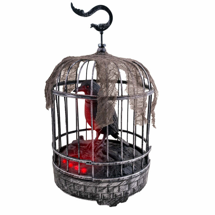 Corbeau animé en cage 32 cm,Farfouil en fÃªte,Pompons, suspensions