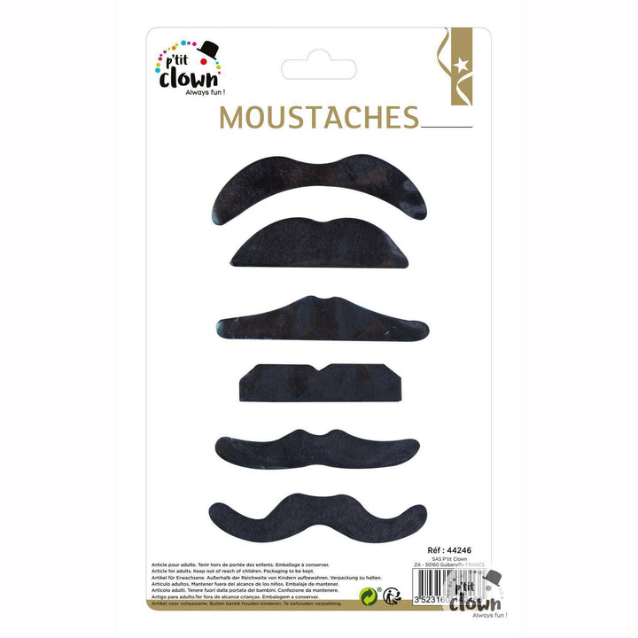 Lot de 6 moustaches noires adhésives,Farfouil en fÃªte,Moustaches, barbes