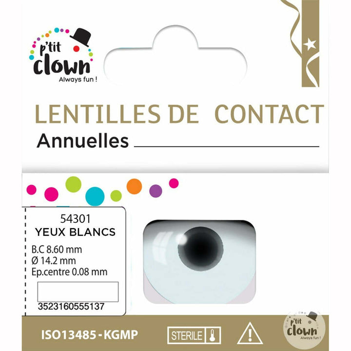 Paire de lentilles fantaisies annuelles blanches fluos UV,Farfouil en fÃªte,Lentilles