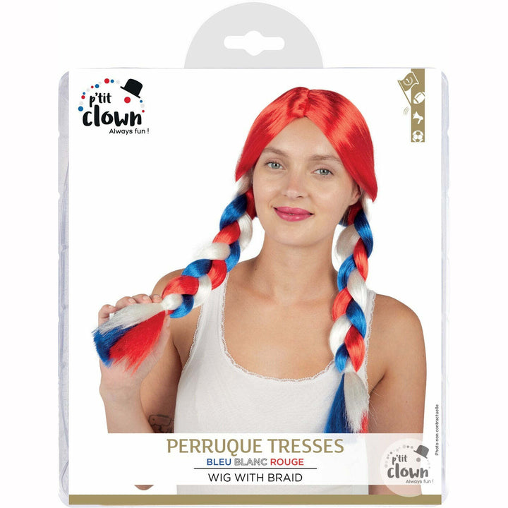 Perruque tresses tricolore France adulte,Farfouil en fÃªte,Perruque